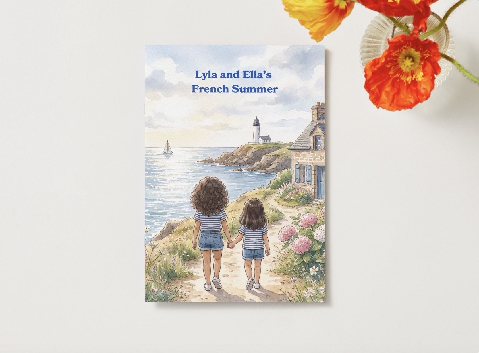 Lyla and Ella's French Summer book cover showing two sisters walking hand in hand along a Brittany coastal path
